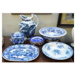 Collection of 19th Century and later blue transfer-printed pottery to include; Adams 'Paul and