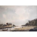 English School (20th Century) - Watercolour - Estuary scene with figures on the sands,