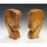 Pair of mid 20th Century carved oak horse heads, possibly newel posts or similar, each 30cm high