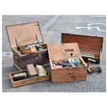 Assorted tools to include; wooden chests, shoe lasts, etc Condition: