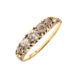 Graduated five stone diamond ring, the shank stamped '18ct', size P½, 3g approx Condition:
