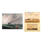 Two watercolours - World War II aeroplanes, 14cm x 22cm and 22.5cm x 30cm, mounted in a single