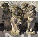 Garden Ornaments - Good set of four reconstituted figures of the Four Seasons, each holding seasonal