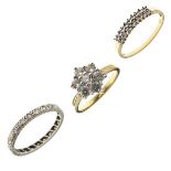 9ct gold dress ring set seven white stones, one other 9ct dress ring and an unmarked diamond set