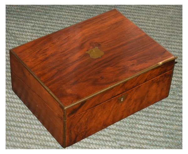 19th Century brass-bound walnut lap desk or writing box Condition: