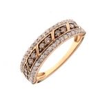 Half eternity ring stamped '10k', set diamonds and champagne-coloured diamonds, size N½, 2.9g approx