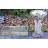 Garden Ornaments - Reconstituted birdbath in the form of a tree trunk, 68cm high, together with a