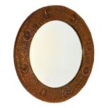 Arts & Crafts style hammered copper circular mirror, 42.5cm diameter Condition: