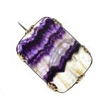 Blue John rectangular panel brooch in unmarked white metal frame, 30mm x 23mm Condition: