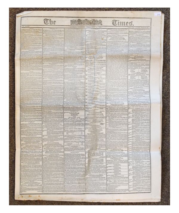 Copy of The Times newspaper dated February 4th 1901 reporting on the funeral of Queen Victoria