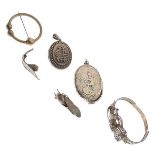 Two white metal oval lockets, a Moth design brooch etc Condition: