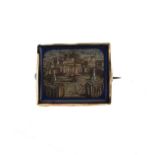 Italian micro mosaic rectangular brooch with decoration depicting Roman architecture, 26mm x 21mm