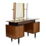 Modern Design - G-plan 1960's period dressing table of 'floating' design with triptych mirror, 124cm