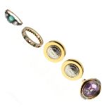 9ct gold ring set oval facet cut amethyst-coloured stone with diamond set shoulders, an unmarked