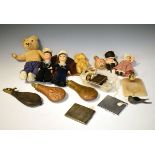 Interesting miscellanea including; vintage felt sailor dolls, teddy bear, shot flasks etc Condition: