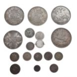 Small quantity of silver coinage including; Queen Victoria crown 1889, double florin 1888 etc