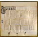 Framed 17th Century Indenture document on vellum, 52cm x 72cm Condition: