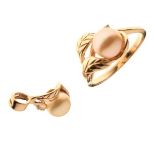 Dress ring set central cultured pearl with leaf design shoulders, size P½, together with a similar