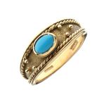 9ct gold ring set single turquoise-coloured stone, size P, 4.3g approx Condition: