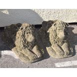 Garden Ornaments - Pair of reconstituted stone lions in recumbent pose, 68cm long Condition: