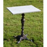 Painted cast iron garden table with rectangular marble-effect top, 69cm high Condition: