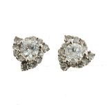 Pair of diamond set earrings stamped '14k', 1.45g gross approx, with International Gemmological