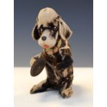 Vintage black plush clockwork toy - Dog with cymbals Condition: