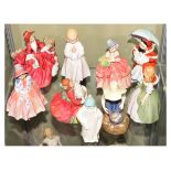 Eight various Royal Doulton figures, together with a Royal Worcester candle extinguisher - Toddie