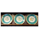 Set of three 19th Century Graingers Worcester porcelain dessert dishes, each having painted fruit