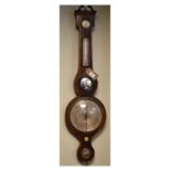 19th Century mahogany wheel barometer having a silvered dial, scale, level and hygrometer Condition: