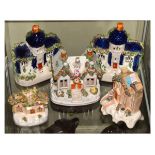 Five 19th Century Staffordshire pottery cottage ornaments Condition: