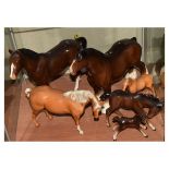 Five Beswick horse figures - Shire Mare No.818, Foal No.815, Foal No.947, Mare No.1812 and Foal No.