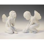 Pair of Dahl Jensen Copenhagen white glazed figures, each depicting a nymph and a cherub Condition: