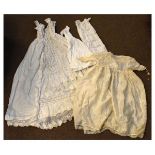 Assortment of white linen and other clothing to include; Christening robes, crochet wares, lace