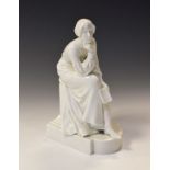 Royal Copenhagen white glazed figure depicting a seated lady holding a book Condition: