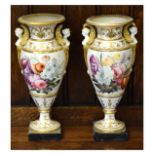 Pair of 19th Century Paris porcelain baluster shaped vases, each having finely painted foliate