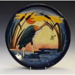 Modern Moorcroft charger decorated with the Heron pattern Condition: