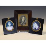 19th Century rosewood framed oval miniature printed portrait of a gentleman wearing armour, together