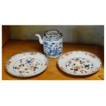 Pair of 19th Century Oriental porcelain plates decorated in the Imari palette, together with a