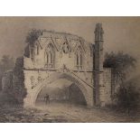 Henry Cave - Pencil study - View Of The Gatehouse, Kirkham priory, Yorkshire, signed, 23cm x 29.5cm,