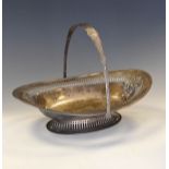 Edward VII silver oval cake basket with pierced border and swing handle, Birmingham 1904, 31cm wide,