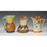 Three Myott's 1930's period jugs, each having painted decoration