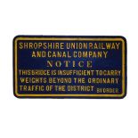 Railwayana - Cast metal rectangular sign 'Shropshire Union Railway And Canal Company. Notice. This