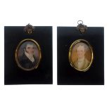 19th Century portrait miniature of a gentleman wearing blue jacket in rectangular ebonised frame,