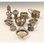 Assorted small silver wares to include; George V silver tea/wine strainer and stand, Chester 1920,