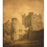 English School (19th Century) - Watercolour - Study of Ludlow Castle, monochrome wash, apparently