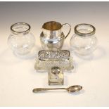 Assorted small silver to include; George V silver milk jug, Birmingham 1910, pair of silver-rimmed