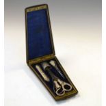 Early 20th Century cased sewing necessaire of coffin form with hinged cover enclosing fitted