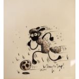 Richard 'Golly' Goleszowski - Pen ink and watercolour study - Shaun the Sheep, signed Golly 2010,
