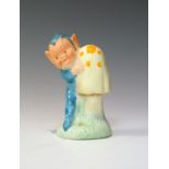 Shelley 'Boo Boo Pixie' ornament modelled standing beside a toadstool, 7.5cm high